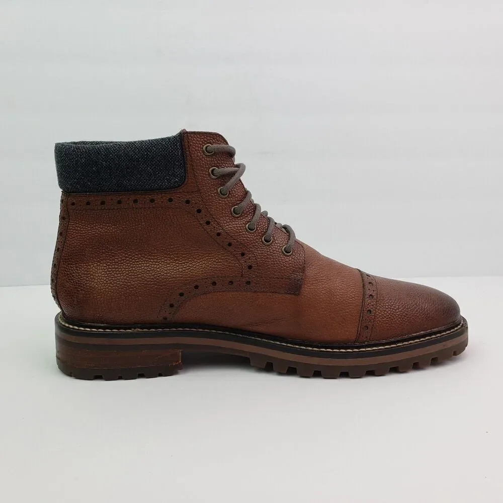 Warfield & Grand Darren Mens Size 8.5 Brown Leather Cap Toe Brogue Boots Shoes